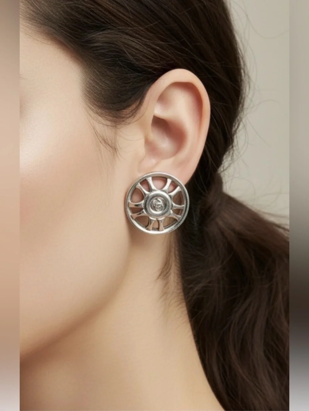 Chanel Silver Coco Mark Earrings